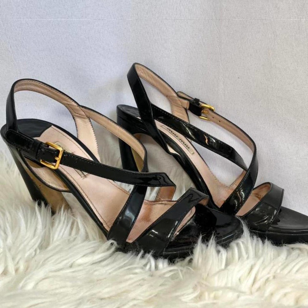 Black Geometrical Miu Miu Strappy Heels Size 5 1/2 - image 2